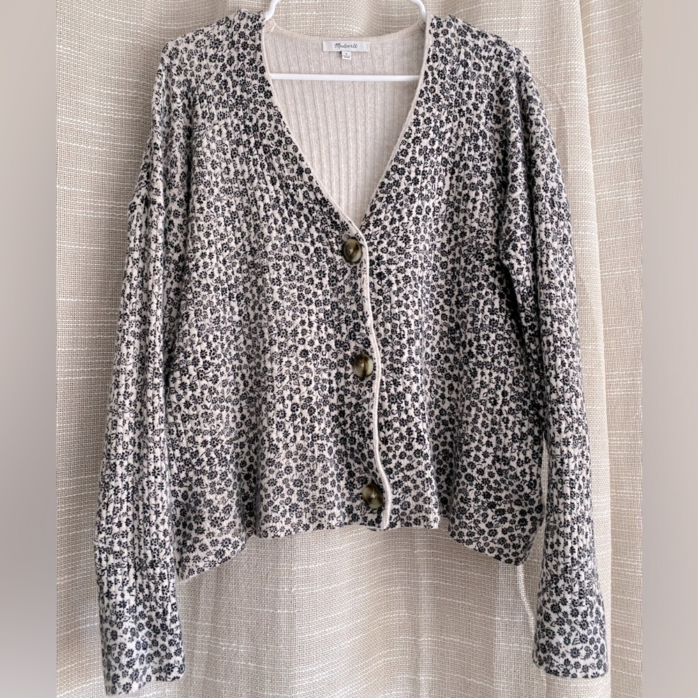 Madewell Vintage Ditsy Cameron Ribbed Cardigan Sweater in Coziest Yarn Small